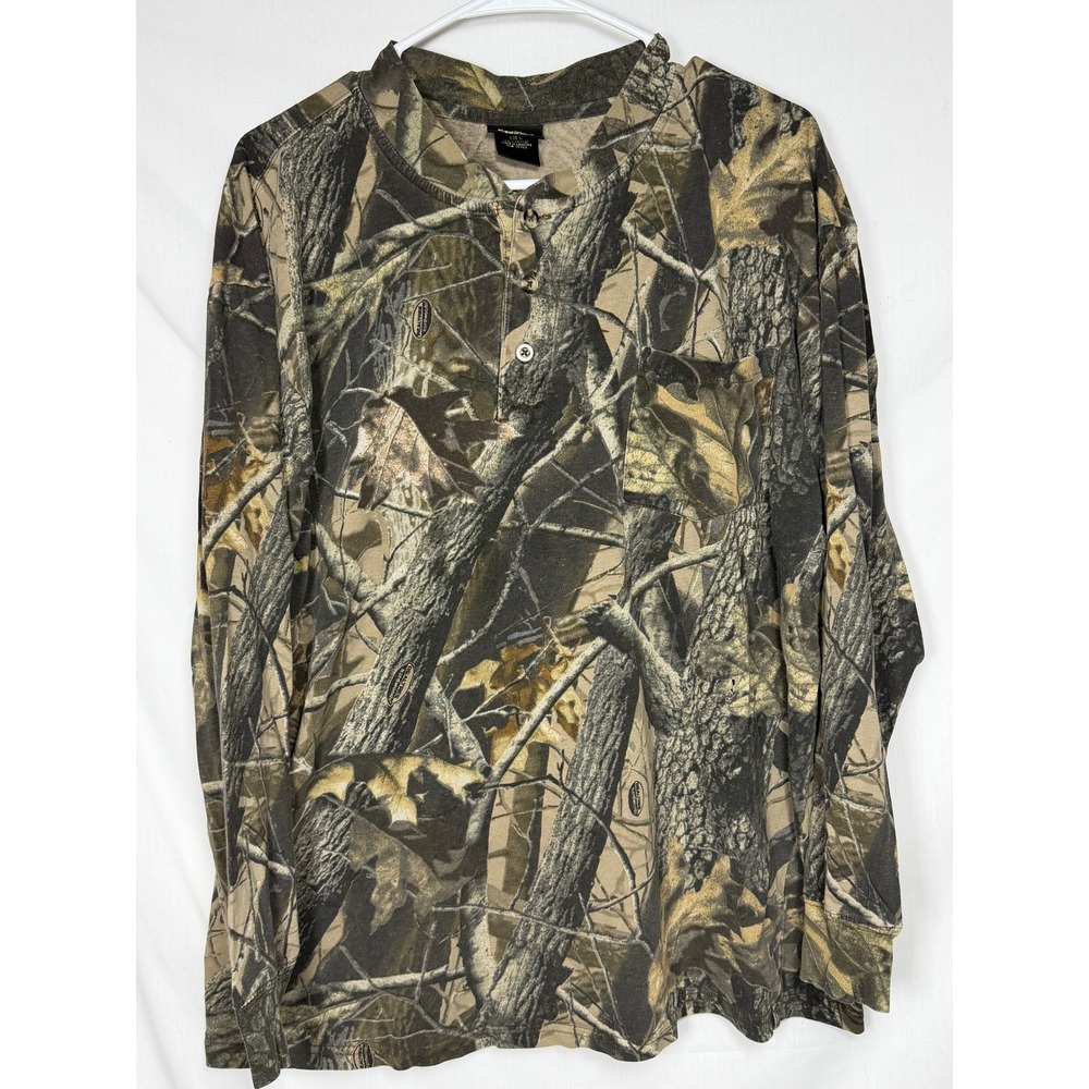 RedHead Mens Camo Henley Shirt Large Realtree Hardwoods Cotton L Pocket